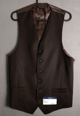 NWT Ralph Ralph Lauren Suit Lapel Vest Mens 40 Long 34W BLACK 100% BROWN- New